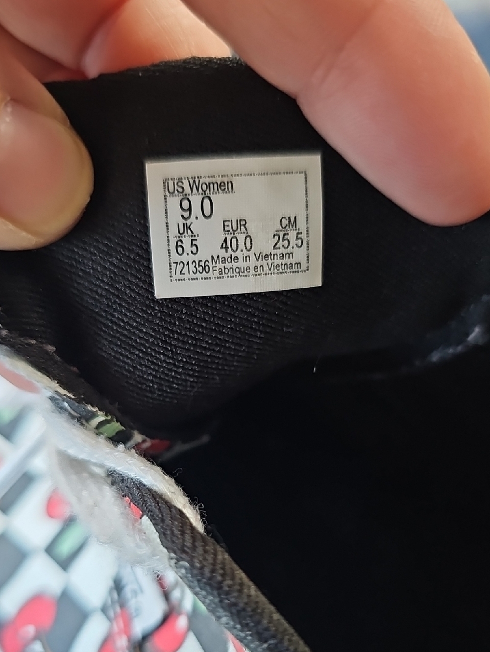 Vans Doheny Black White Checkerboard Sneakers with Red Cherry Print Size 9 - Picture 8 of 8